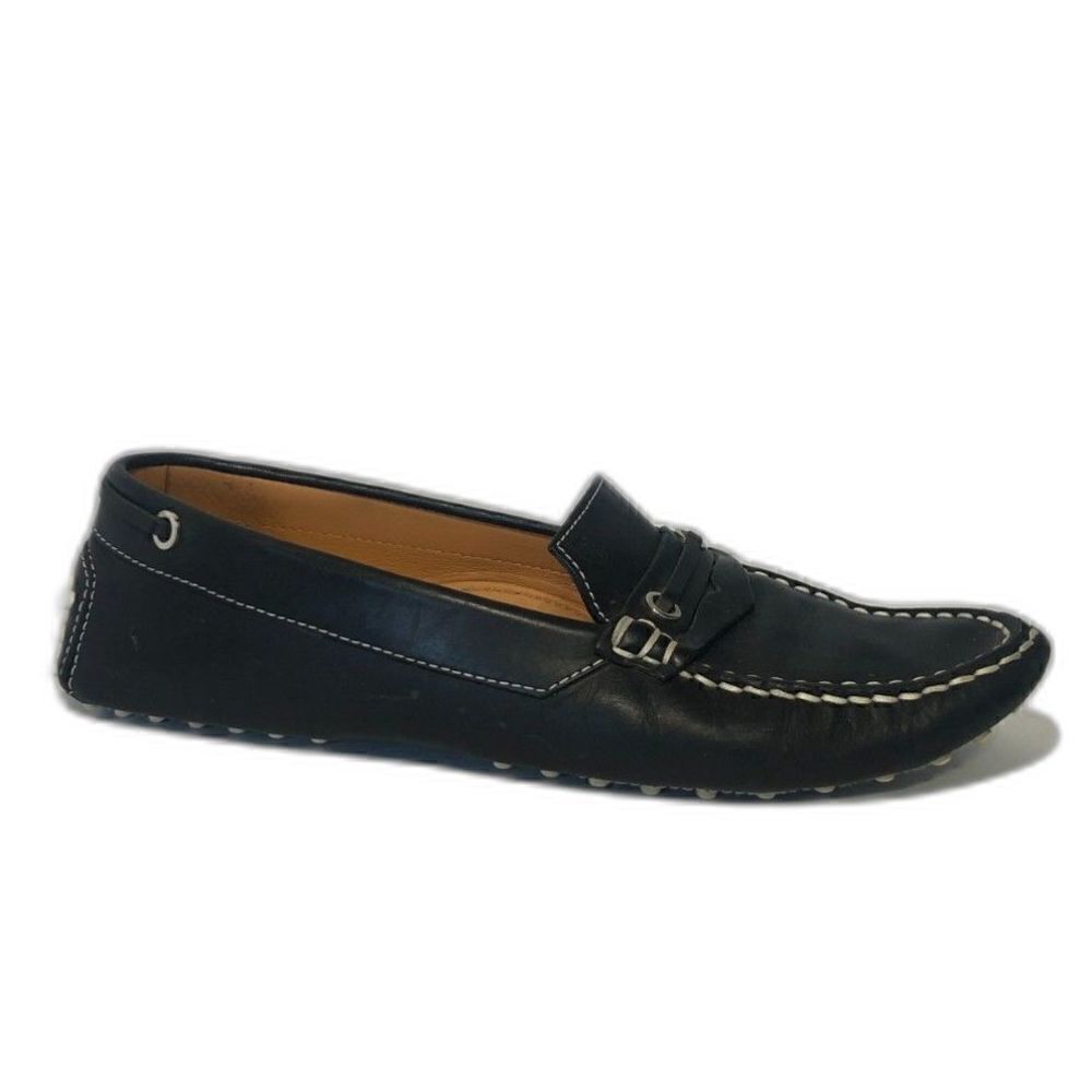 TOD'S Penny Loafers Women's Size 7 Black White Leather Pebbling Outsoles Drivin